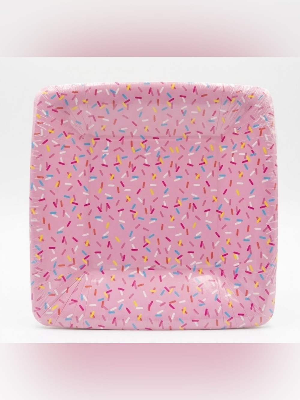 Set of 16 pink confetti party paper plates